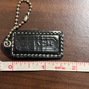 Coach Black Leather Keychain with Silver Chain